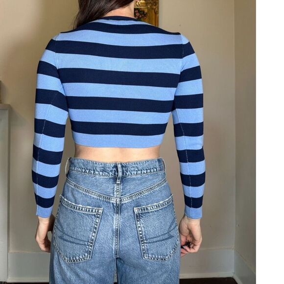Zara Preppy Blue Striped Cropped Sweater Size Small - Picture 3 of 4
